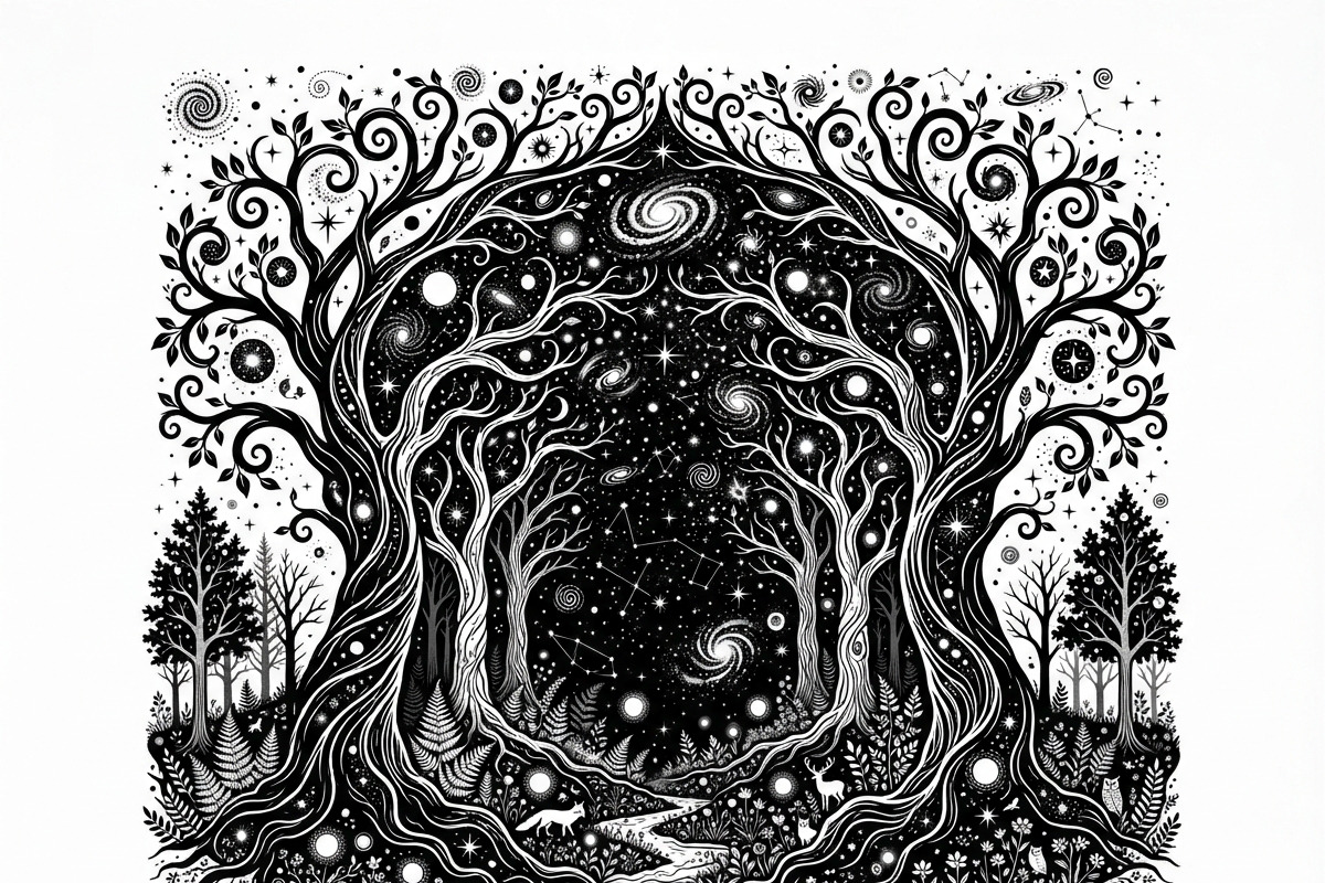 50 Mystical Galaxy Forest Silhouette, a Technology Illustration by Amazin_art (Photo 20 of 33)