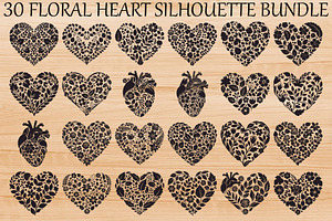 Floral Heart Silhouette Bundle, an Illustration by Designs_River