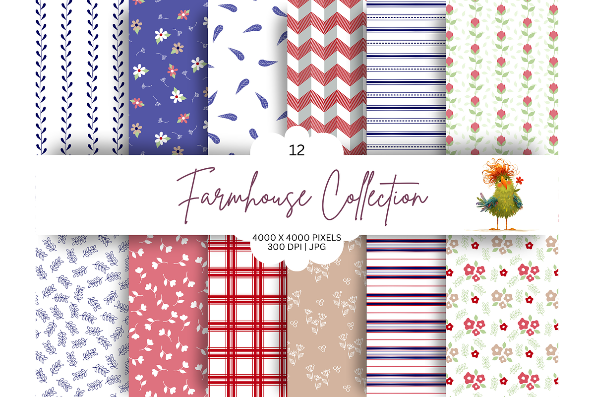 Farmhouse Red White & Blue Patterns, a Pattern Graphic by Earley Bird Design Studio (Photo 1 of 7)