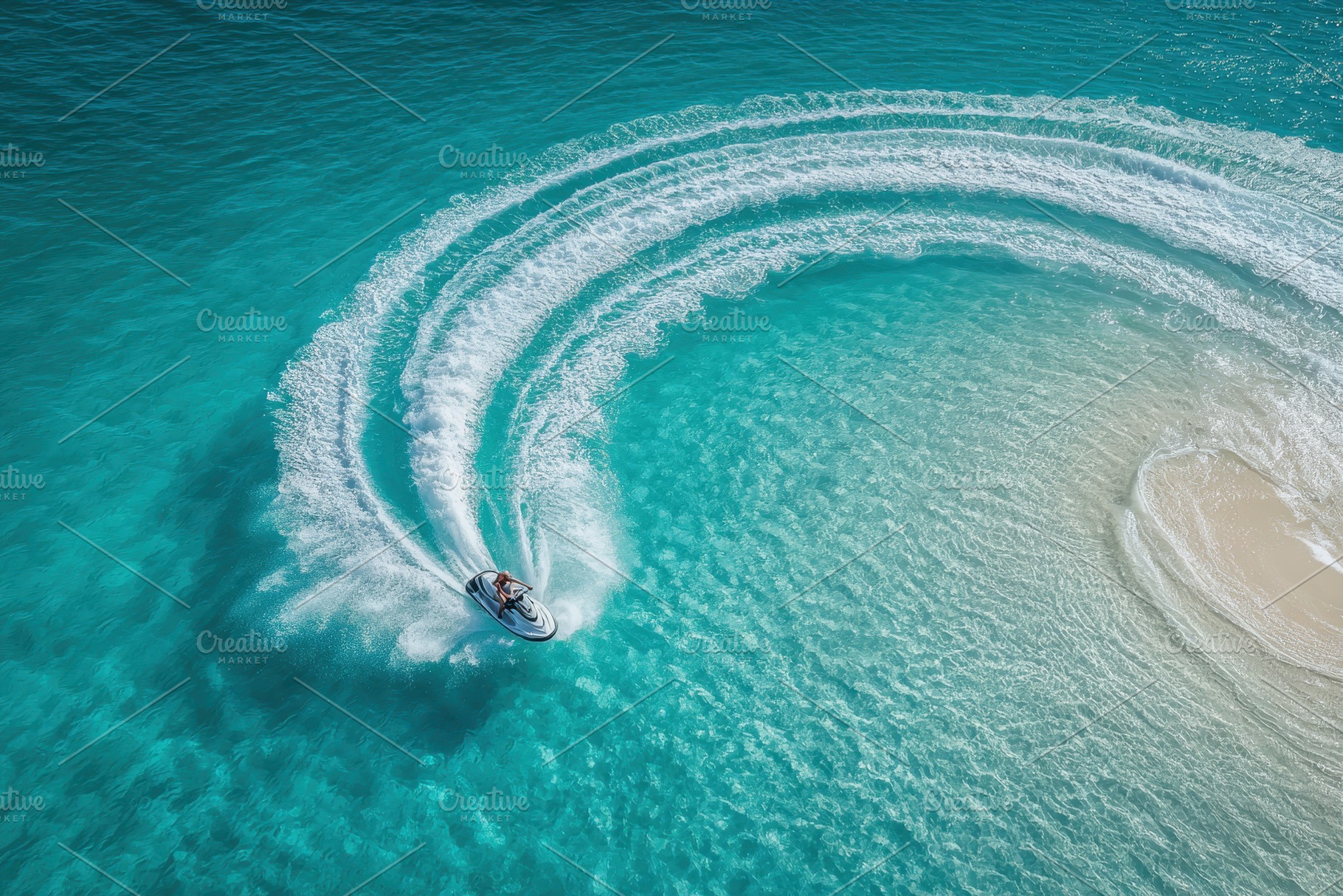 Person drives a jet ski in a circle, a Photo by Pavel_design