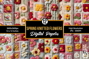Spring Knitted Flowers Digital Paper, a Pattern Graphic by Creative Store