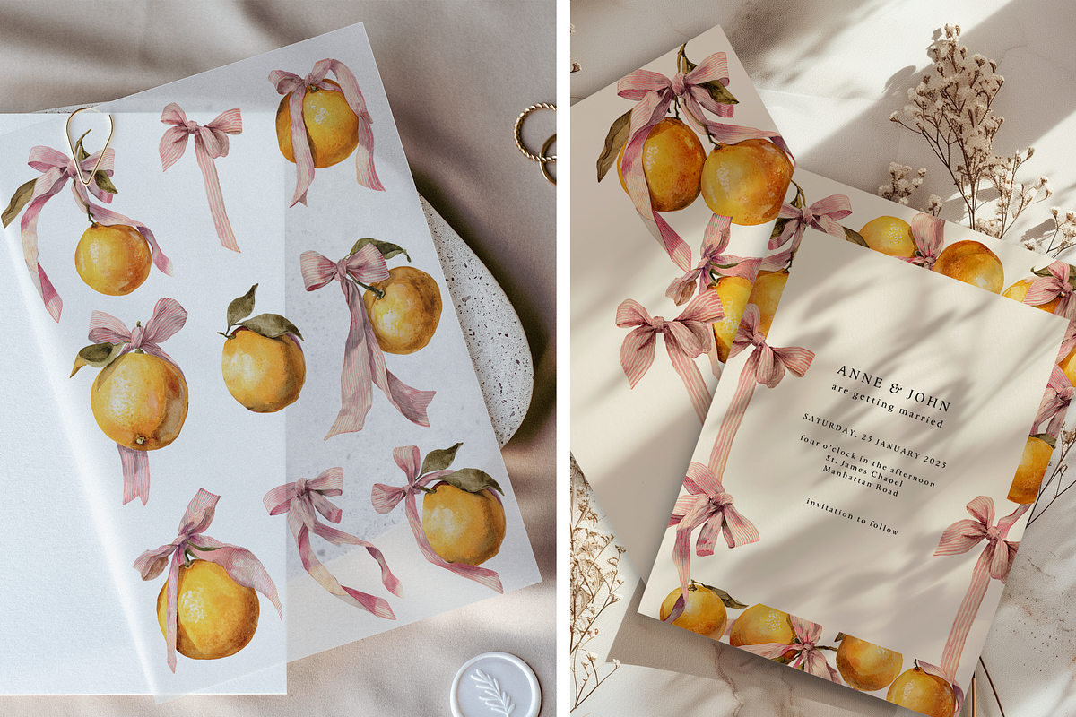 Watercolor Oranges and Bows, a Decorative Illustration by ThaismotaCreativeCo (Photo 7 of 10)