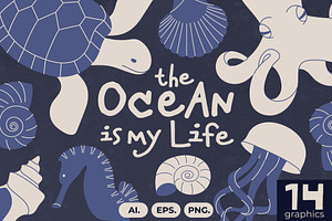 Modern Ocean Vector Clipart Set