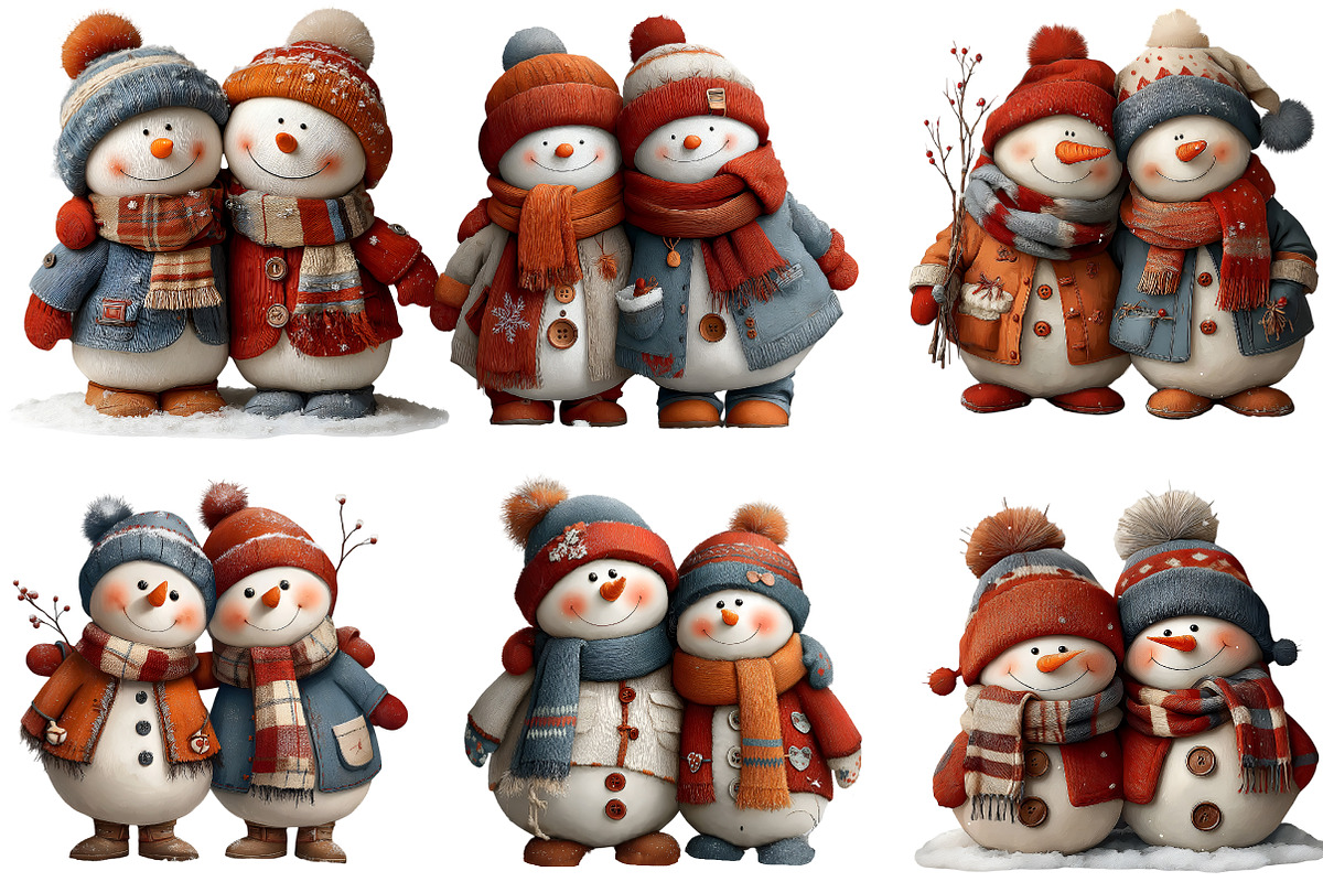 Cute Snowman Couple Clipart, an Illustration by DreamArtGraphic (Photo 2 of 4)