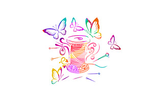 Logo of threads and needles with, an Object Illustration by Nenahliadava Design