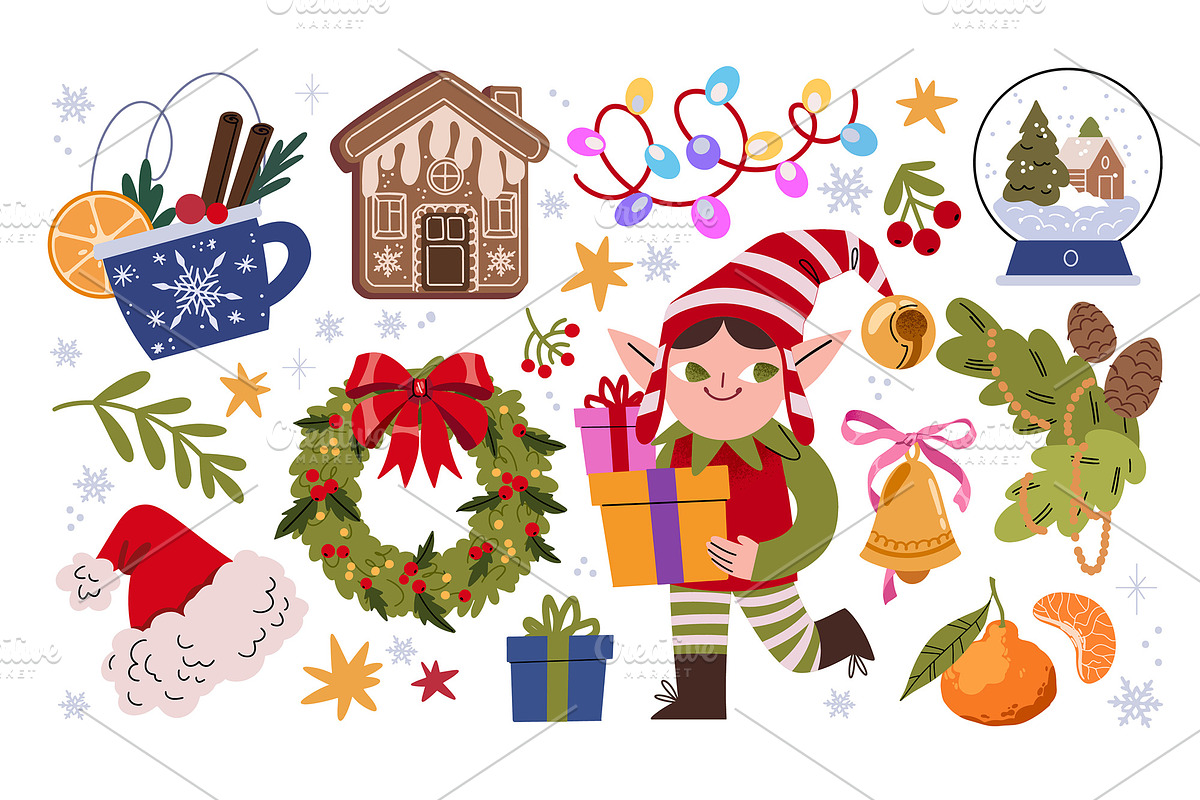 Merry Christmas clipart + patterns, a Seasonal Illustration by UnaAnya (Photo 4 of 8)