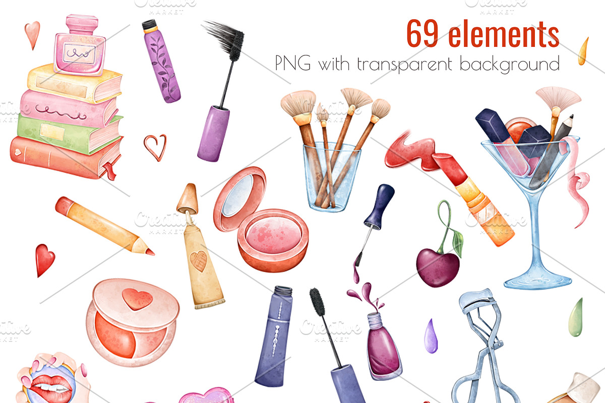 Watercolor Makeup Clipart PNG, an Object Illustration by Mespilia (Photo 2 of 5)