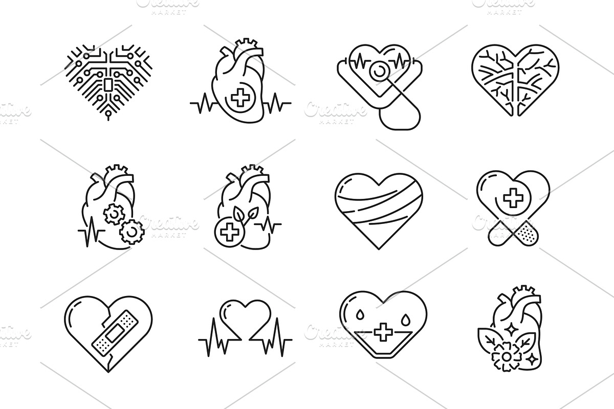 Heart cardiology medical icons, a Healthcare Illustration by Vector Tradition