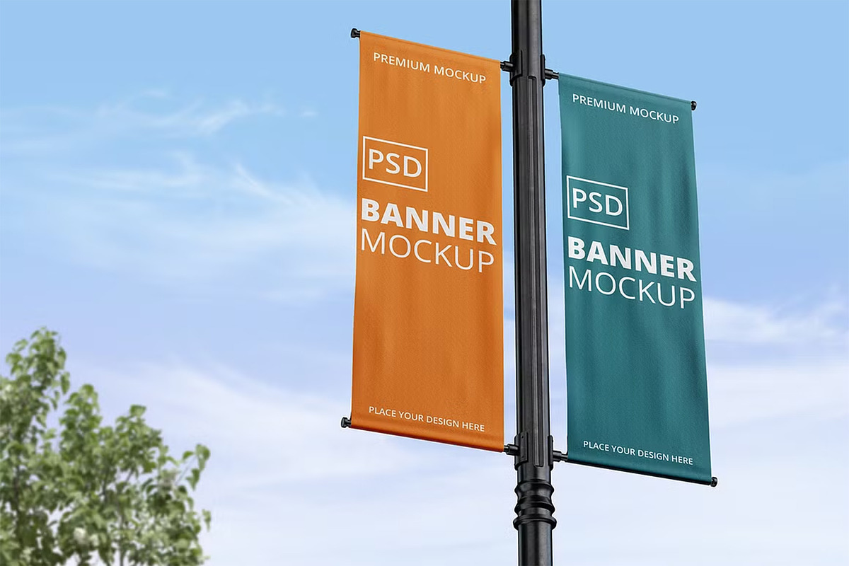 Lamp Post Banner Mockup, a Product Mockup by Designbuys (Photo 1 of 3)