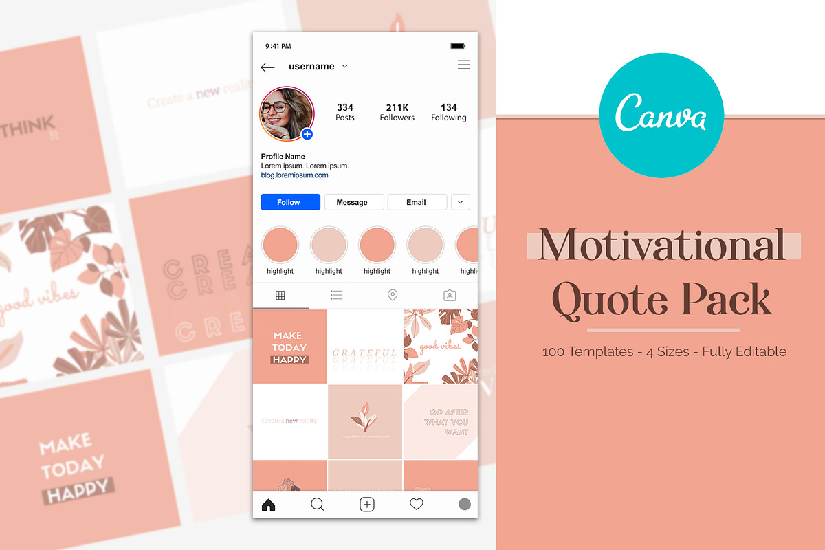 100 Motivational Quotes - CANVA, a Social Media Template by Candor Creative (Photo 1 of 5)