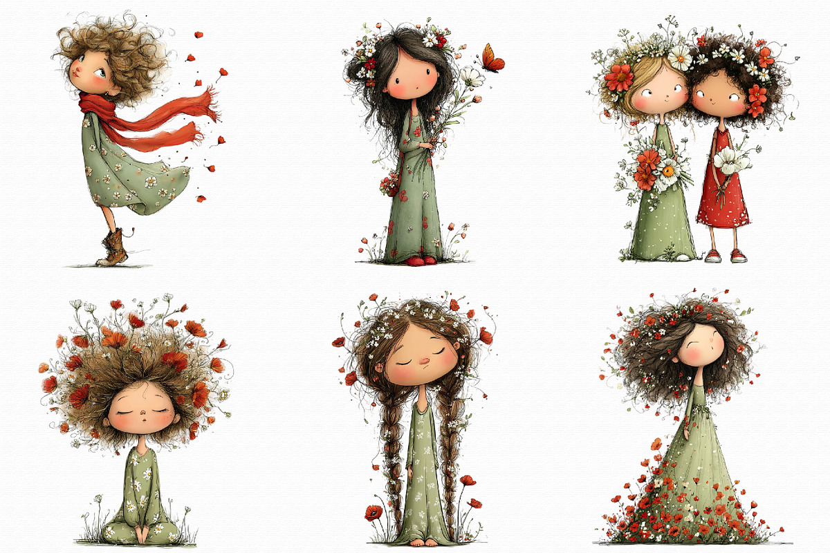 Whimsical Girls Floral Spring Clipar, an Illustration by Libby Wishes (Photo 6 of 8)