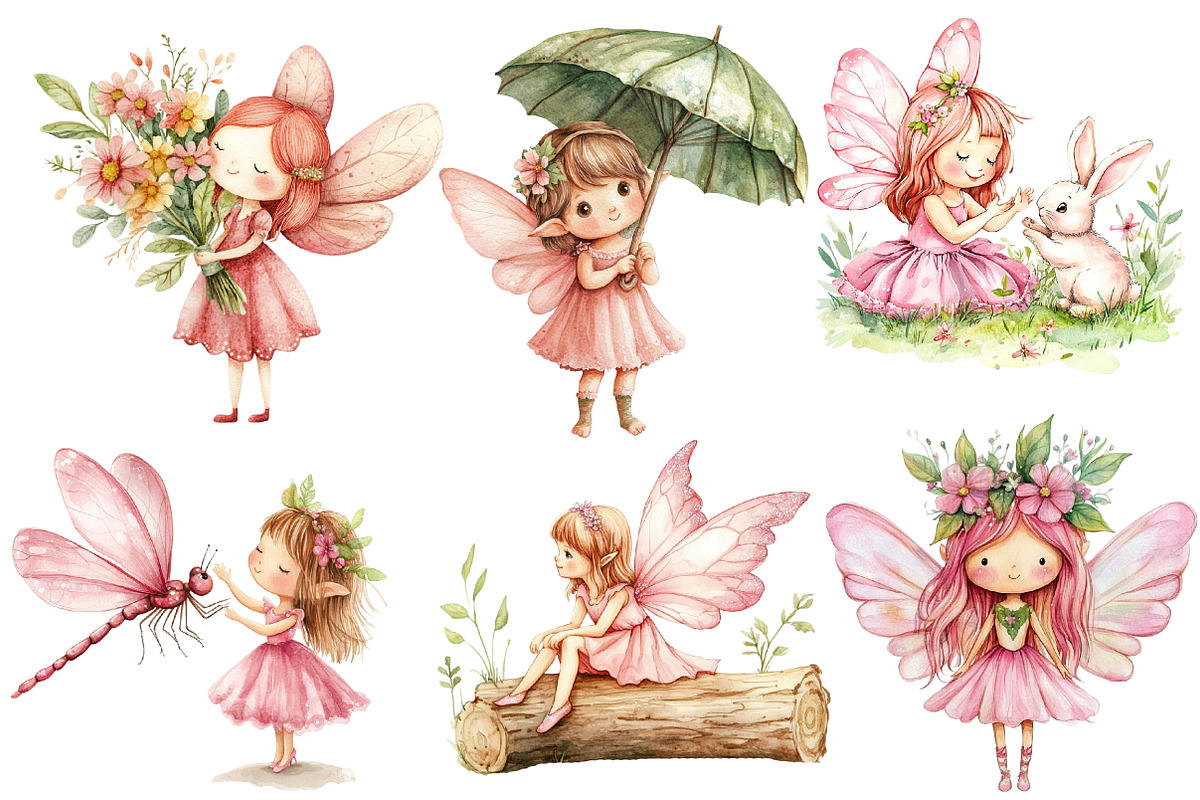 Pink Woodland Fairy Clipart, an Illustration by Designworld (Photo 2 of 5)