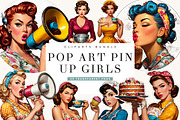 Pop Art Pin Up Girls Clipart Bundle, a Person Illustration by BusyDaydesign (Thumbnail 1 of 9)