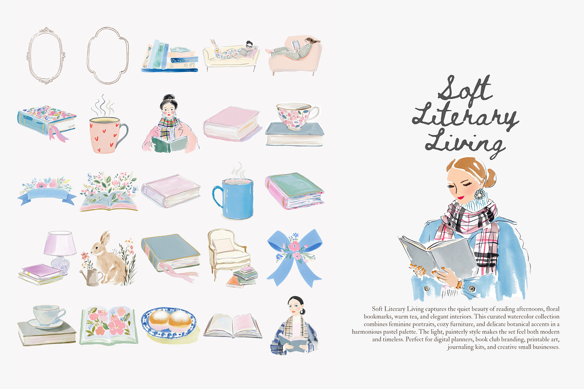 Soft literary living clipart bundle, a Decorative Illustration by Patishop Art (Photo 4 of 8)