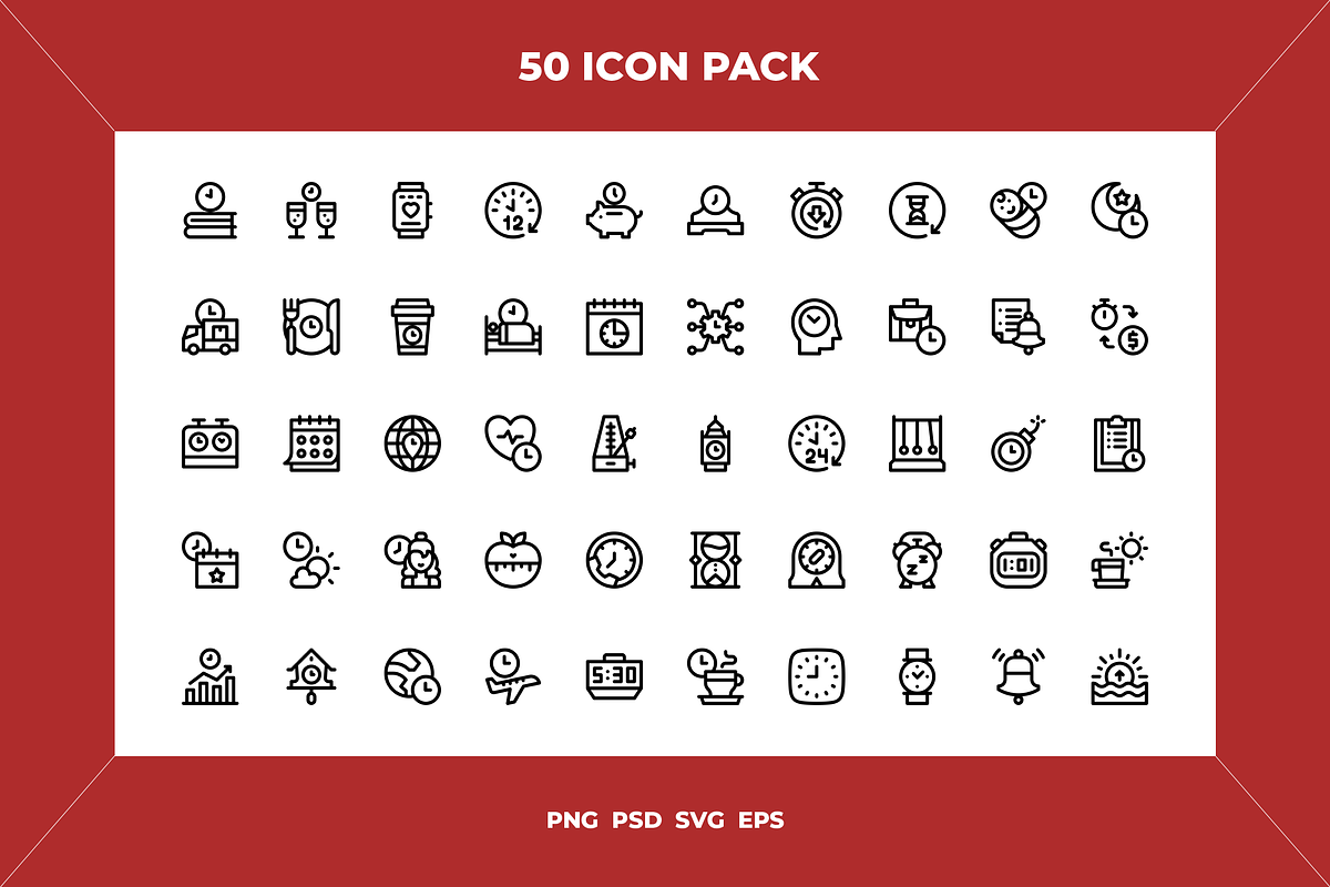 Time and clock icons, an Outline Icon by Wencory (Photo 1 of 2)
