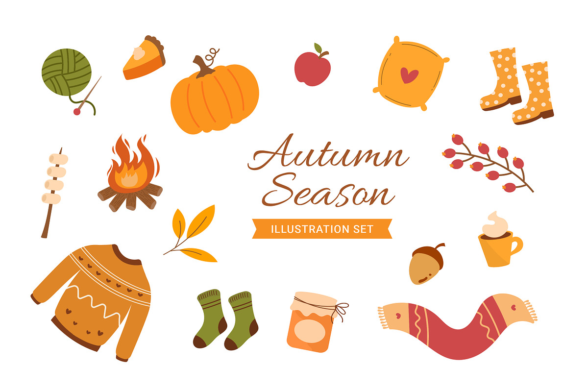 Autumn Season Element Collections, a Seasonal Illustration by Distrologo