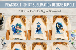 Peacock T-Shirt Sublimation Bundle, an Animal Illustration by InkyQueenArt