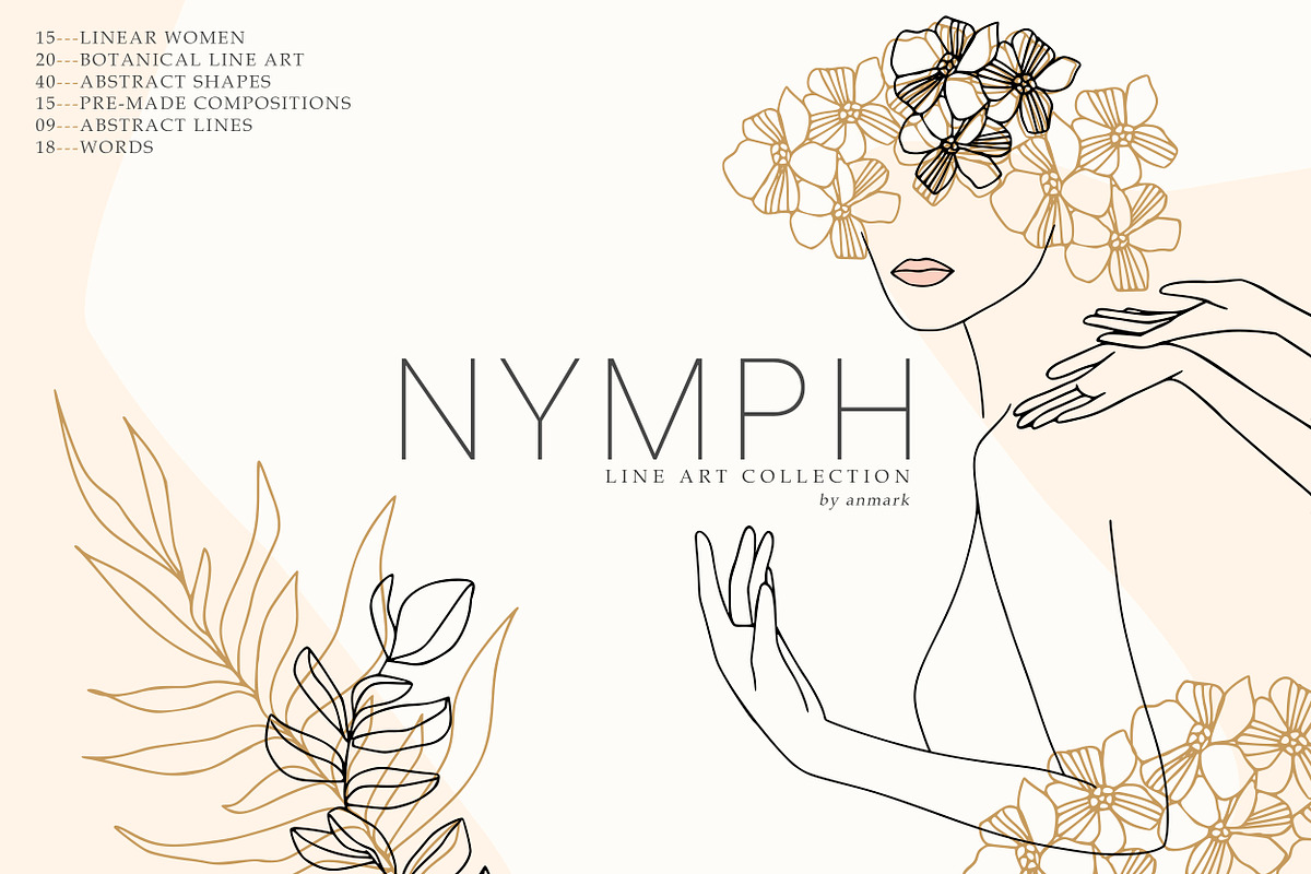 Nymph. Line Art Floral Women, a Person Illustration by AnMark (Photo 1 of 11)