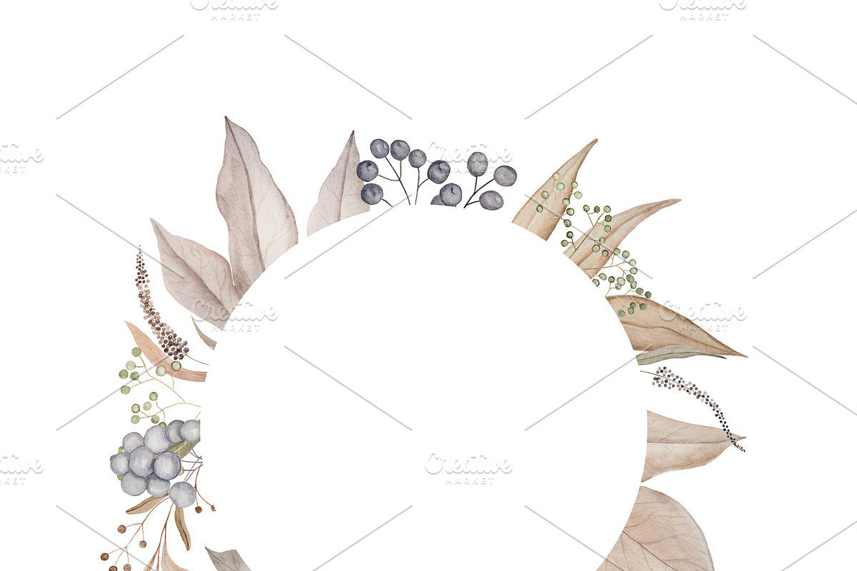 Painted watercolor delicate and romantic leaves and berries, a Decorative Illustration by Svetlana Barchan