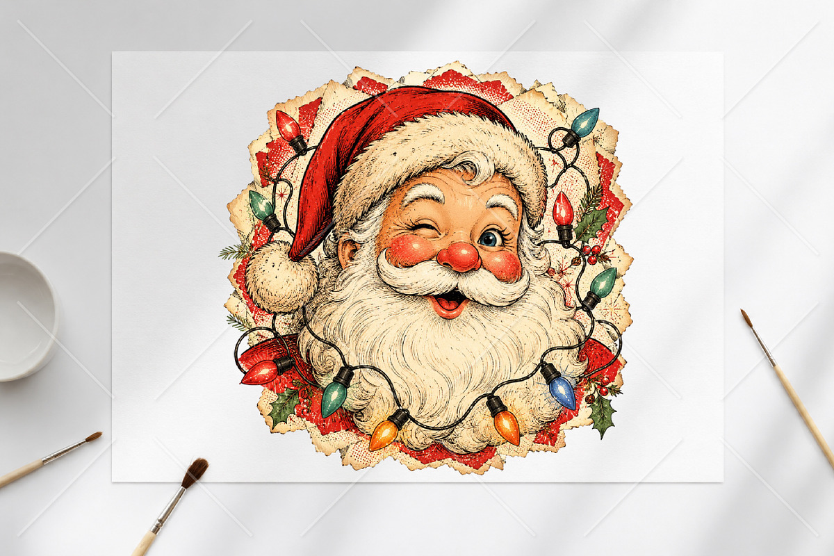 Retro Winking Santa Claus Christmas, a Seasonal Illustration by Canvas Craft (Photo 6 of 6)