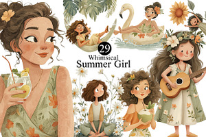 Whimsical Summer Girl Clipart, an Illustration by DreamArtGraphic
