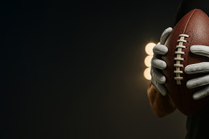 American football player holding bal, a Photo by Dvoevnore photos