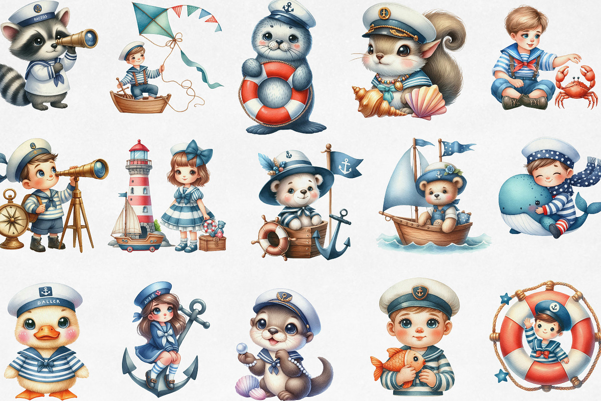 Cute Little Sailor Watercolor PNG, an Illustration by Designking (Photo 2 of 4)