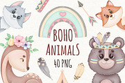 Watercolor Boho Animals Clipart, an Animal Illustration by ekossa_art (Thumbnail 1 of 9)