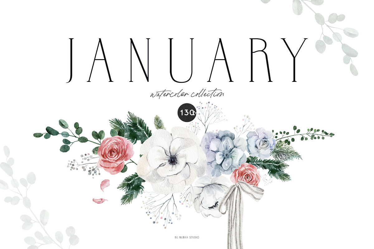 JANUARY Watercolor Winter Set, a Seasonal Illustration by Kaleriia (Photo 1 of 15)