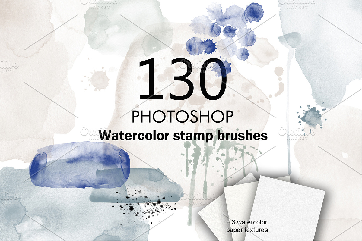 130 Watercolor brushes for photoshop, a Brush Add-On by TaPilipa (Photo 1 of 8)