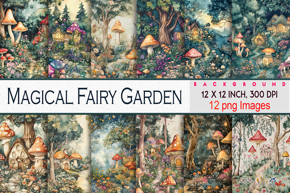Watercolor Magical Fairy Garden, a Background Graphic by Printable Treasure (Photo 1 of 6)