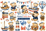 Nautical Teddy Bear Clipart, an Animal Illustration by Villa 11 Estudio (Thumbnail 1 of 10)