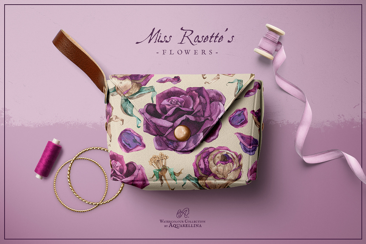 Purple Roses - Watercolour Clipart, a Decorative Illustration by Aquarellina (Photo 8 of 14)