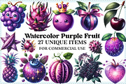 Watercolor Purple Fruit Clipart, an Illustration by Craft Nest (Thumbnail 1 of 5)