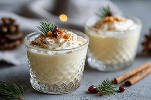 Creamy eggnog dessert served in, a Food & Drink Photo by MistyDay
