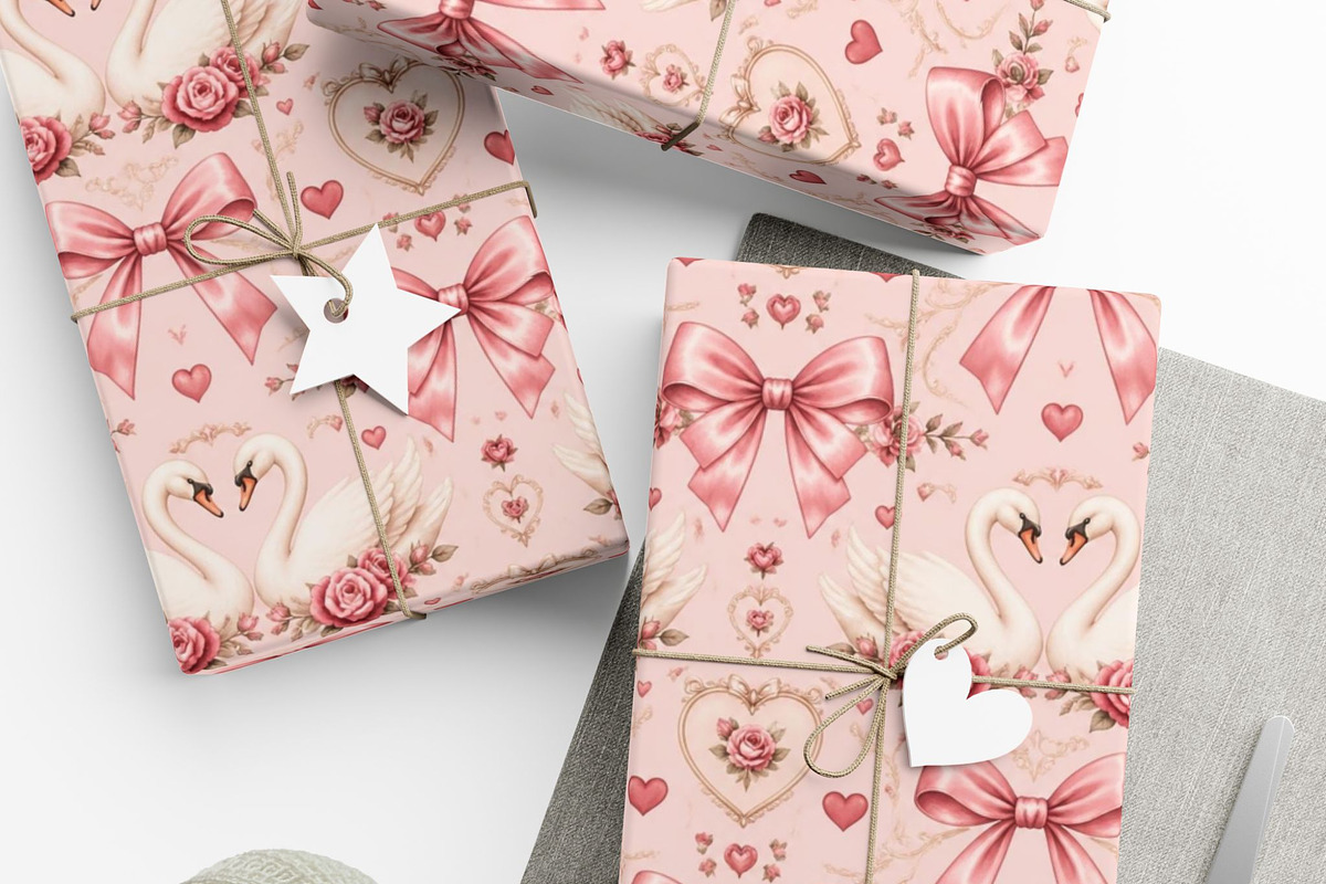 Swan & Bow Seamless Pattern, a Pattern Graphic by elfy creative (Photo 4 of 7)