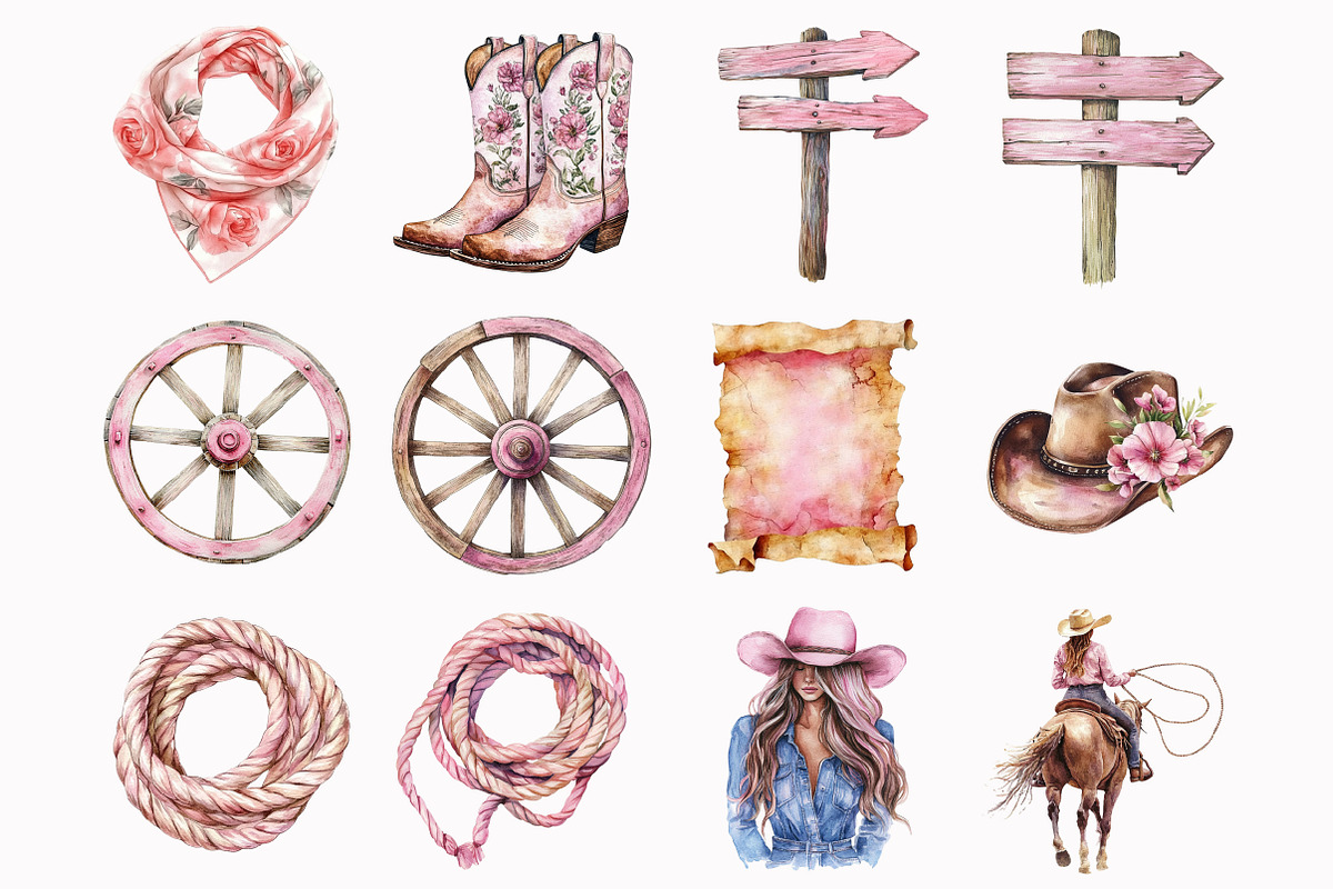 Watercolor Spring Western Clipart, an Illustration by Design Market (Photo 3 of 3)