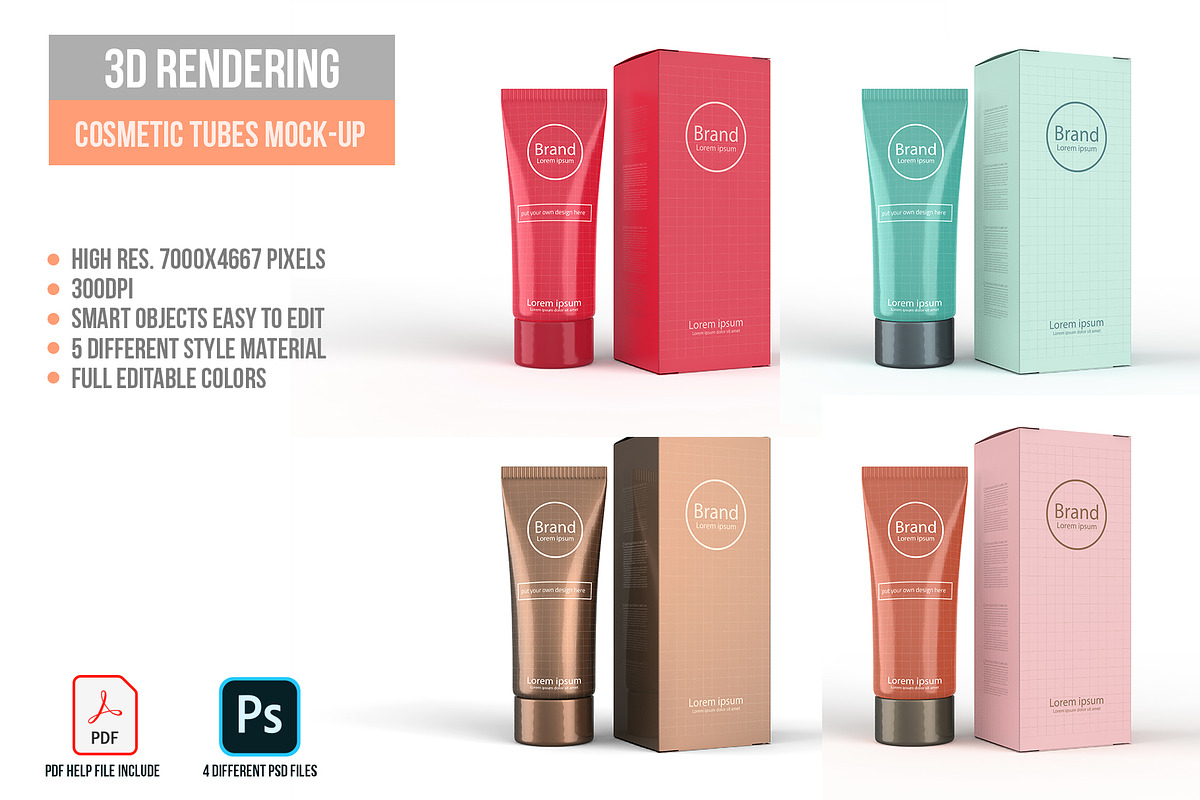 3D Rendering Cosmetic Tubes Mock-up, a Packaging Mockup by graystudio (Photo 4 of 50)