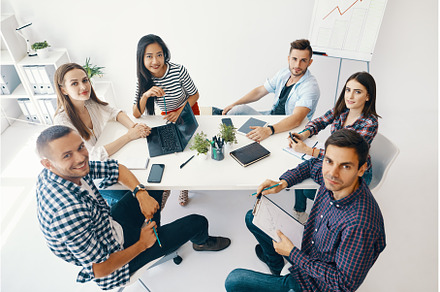 Smiling diverse group of young, a Business Photo by Gladkov photography