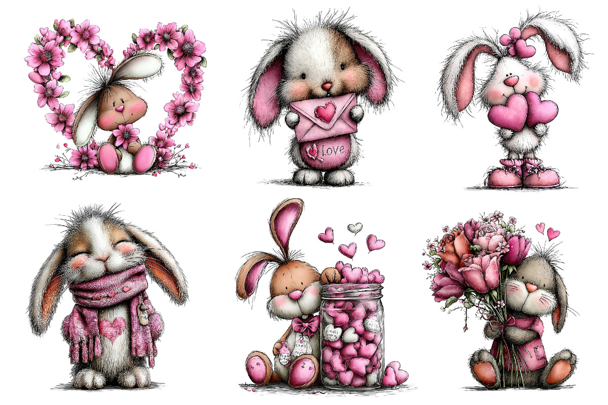 Valentine's Whimsical Bunny Clipart, an Illustration by Dream Creation (Photo 4 of 7)