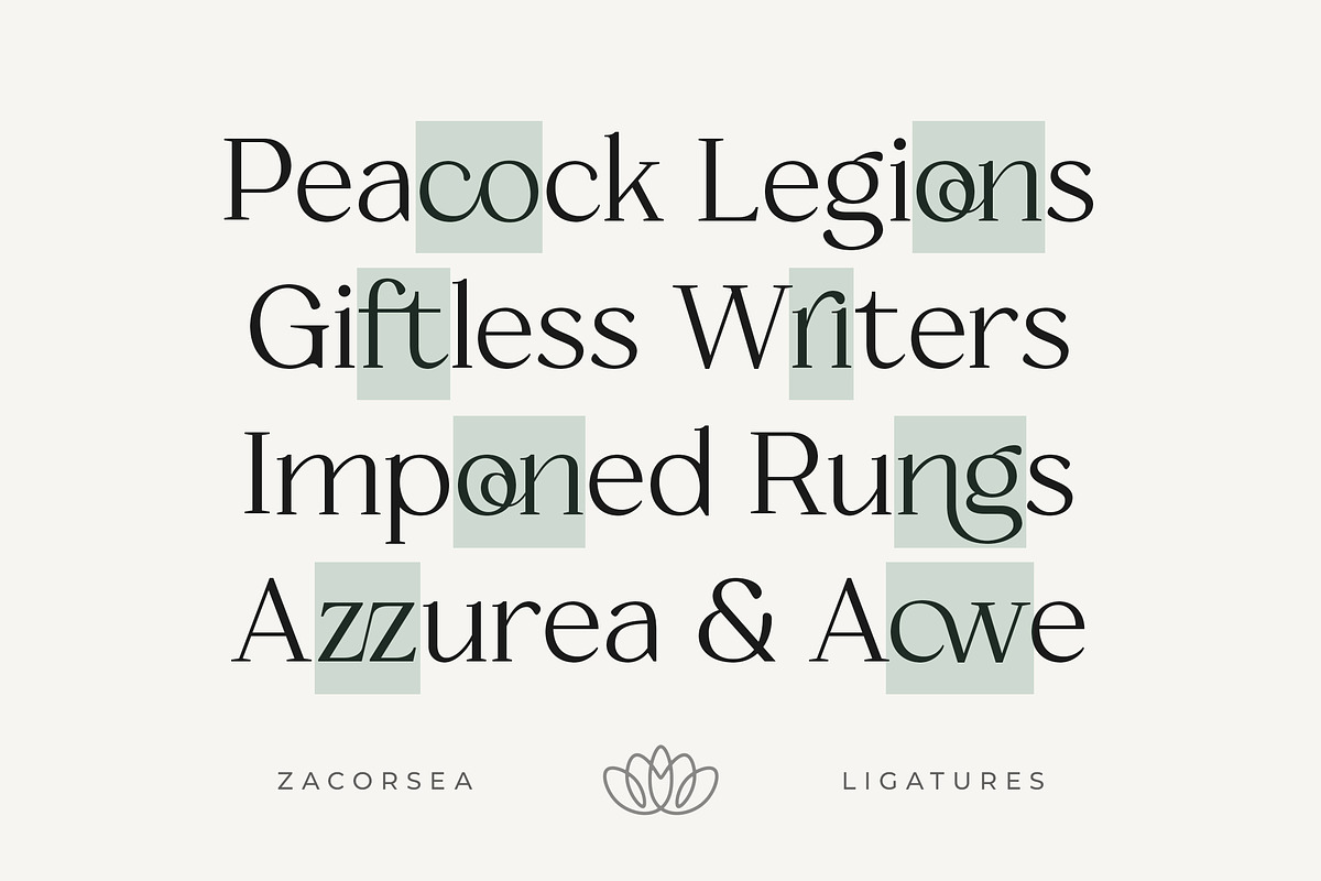 Zacorsea – Beauty Elegant Ligature, a Serif Font by Typia Nesia (Photo 6 of 11)