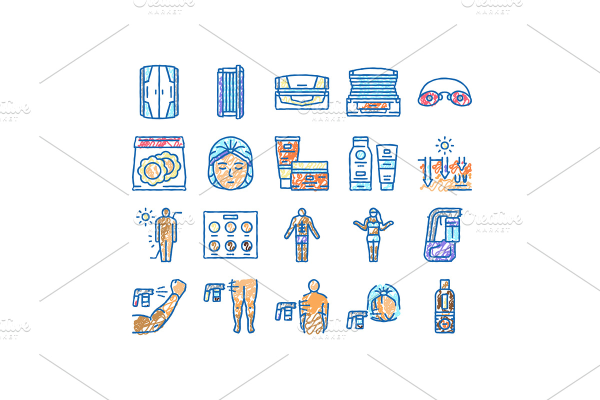 Solarium Salon Tanning Service Icons, an Object Illustration by pikepicture