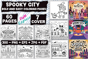 Spooky City Coloring Pages, an Illustration by LightExpress (Thumbnail 1 of 6)