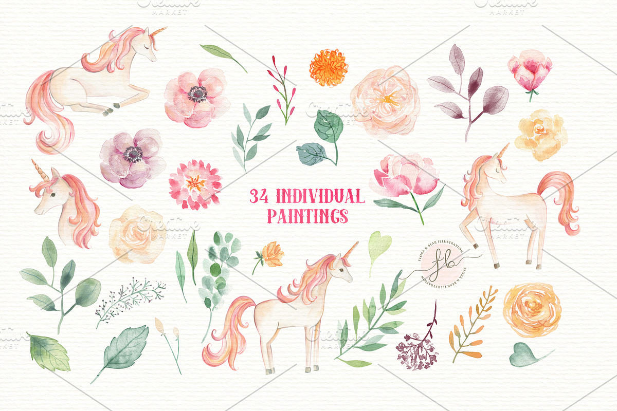 Unicorn Watercolor Set, an Illustration by Flora+Bear (Photo 4 of 7)