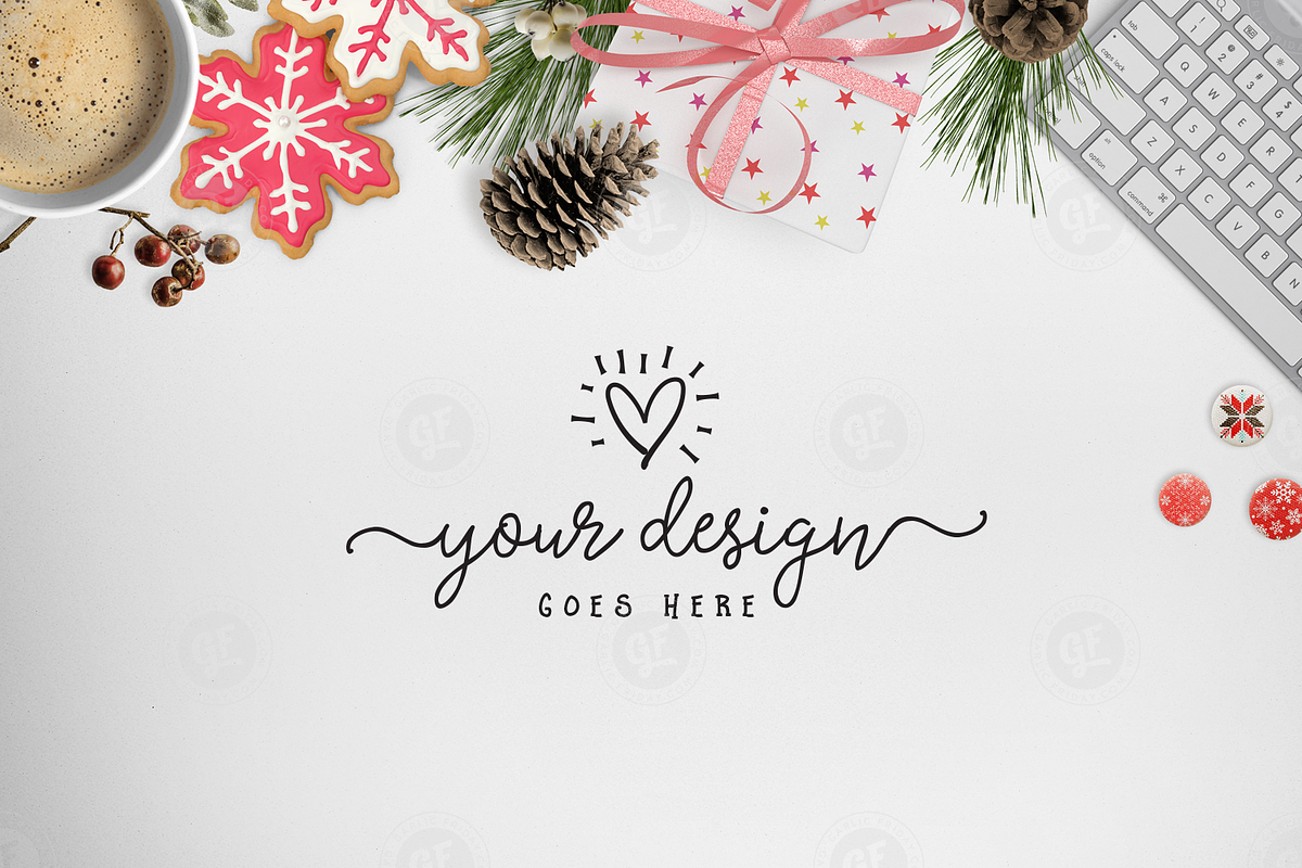 Holiday Styled Desktop red & white, a Pattern Graphic by Garlic Friday Design