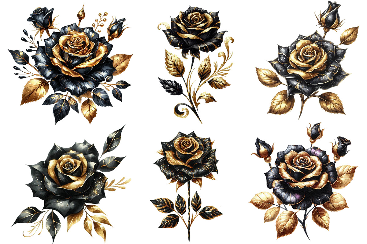 Black and Gold Rose Clipart, an Illustration by Designworld (Photo 5 of 6)