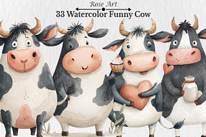 Watercolor Funny Cow Clipart, a Seasonal Illustration by Rose Art