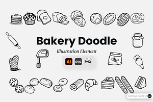 Bakery Doodle Illustration, an Object Graphic by SLAB! Design