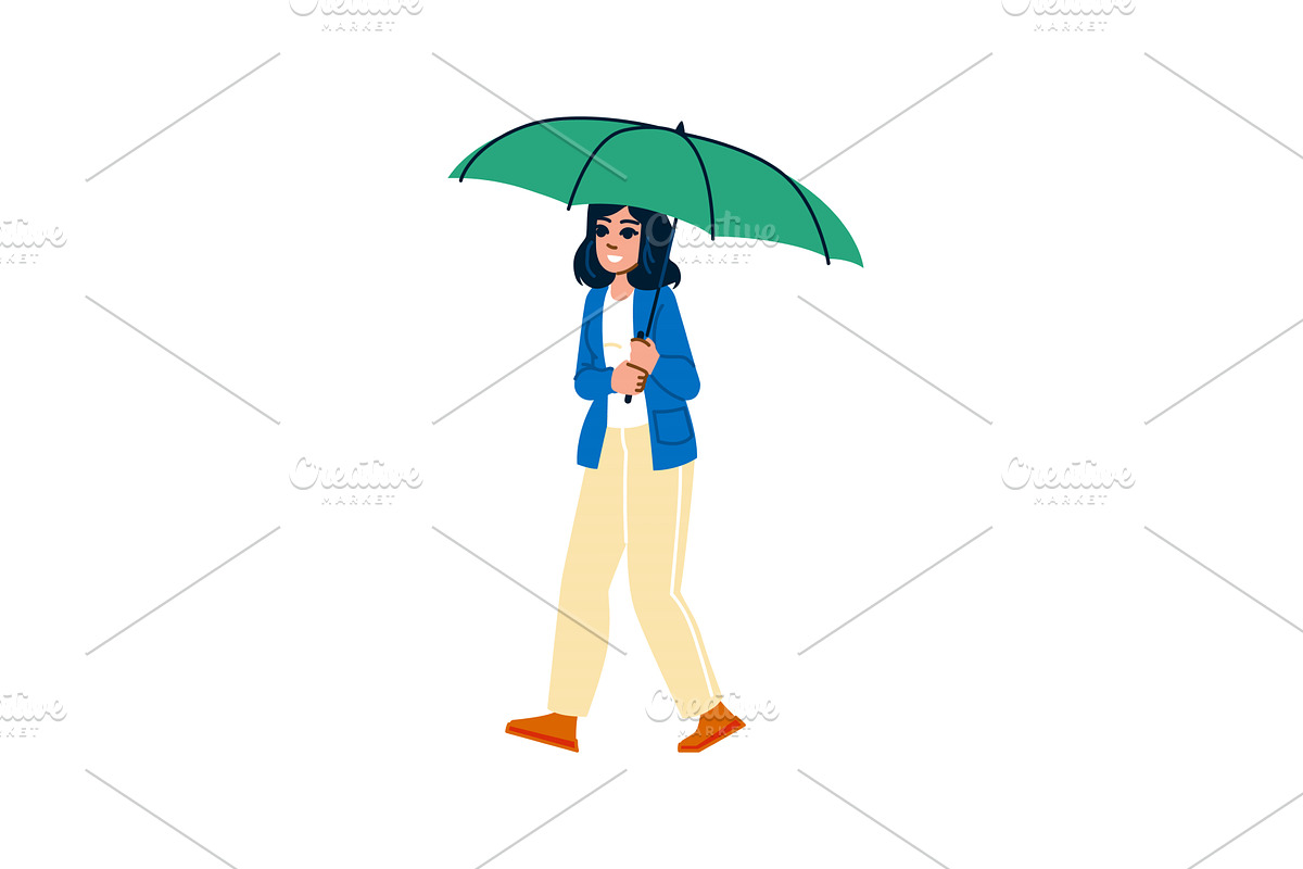 Smiling woman walking with green, an Illustration by pikepicture