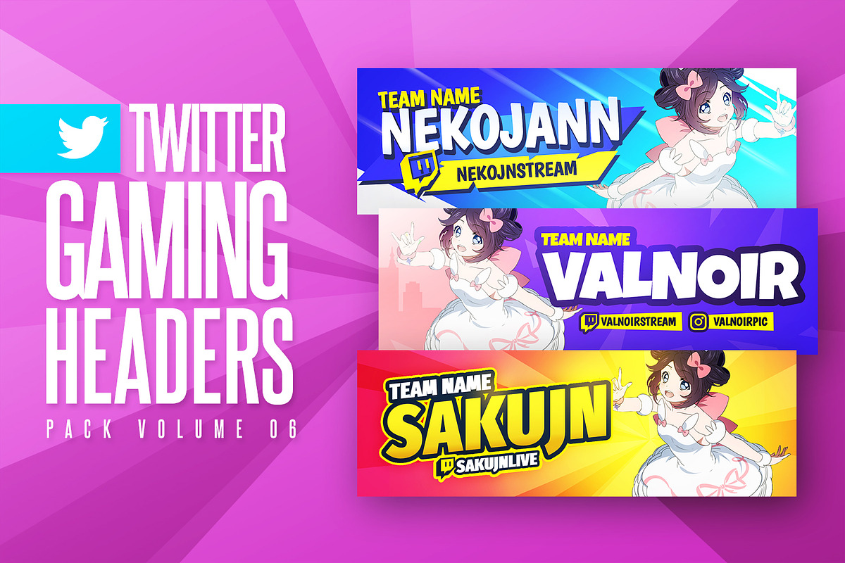 Gaming Twitter Headers Pack 06, a Social Media Template by Odin_Design